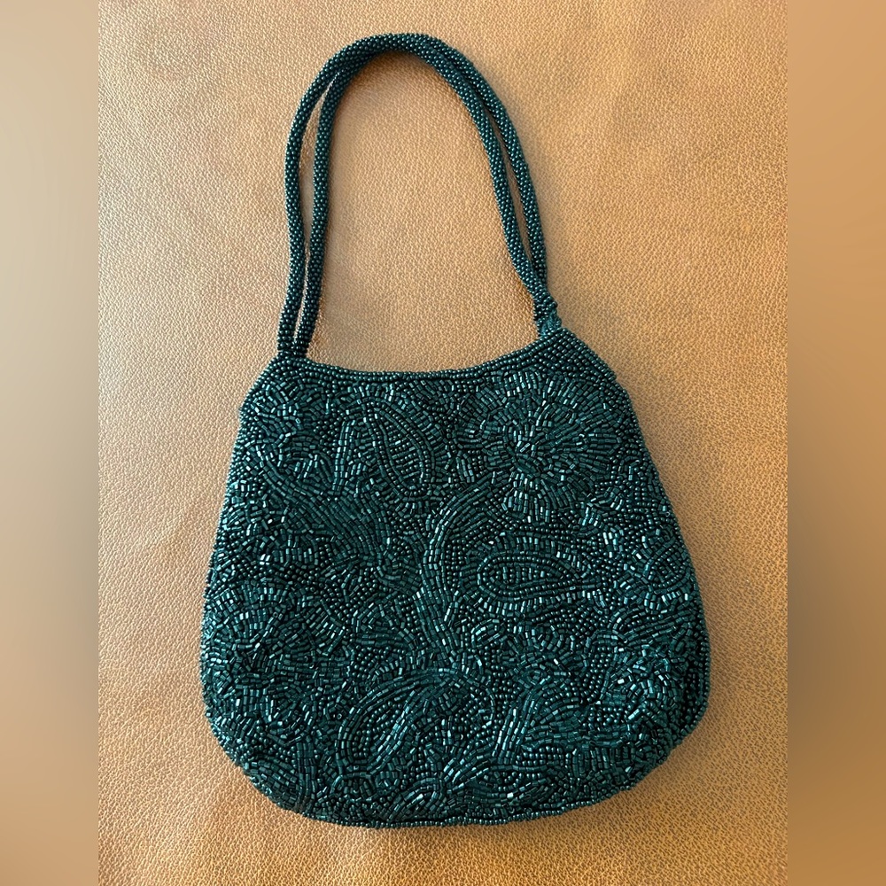 La Regale Teal Beaded Evening Bag